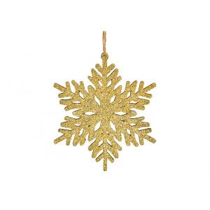 Snöflinga i trä med glitter - Guld