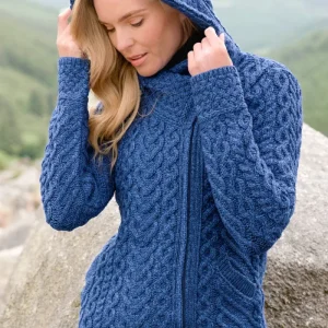 Kofta med huva 100 % merinoull : Marl Blå