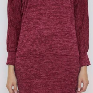 Mini-stickad klänning i oversized stil med fladdermusärmar: Bordeaux