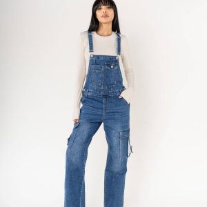 Nina Carter Hängselbyxa Cargo Denim Stretch - Blå