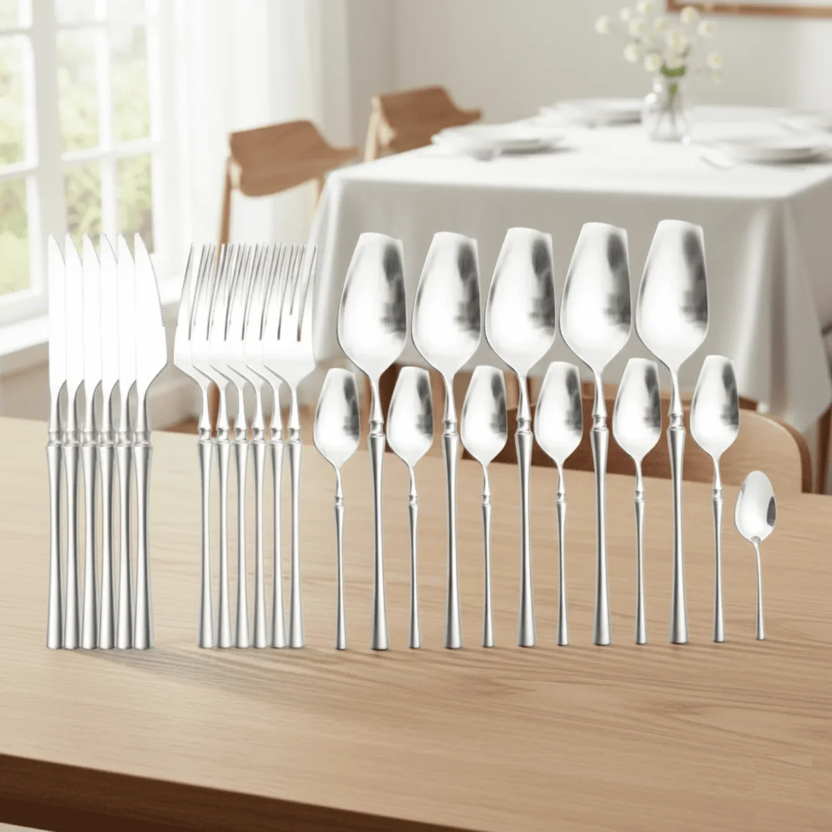 Bestickset i guld/silver – 4/24 delar i rostfritt stål – Lyxig design – Perfekt som present – Kniv, gaffel, sked & tesked - Bild 7