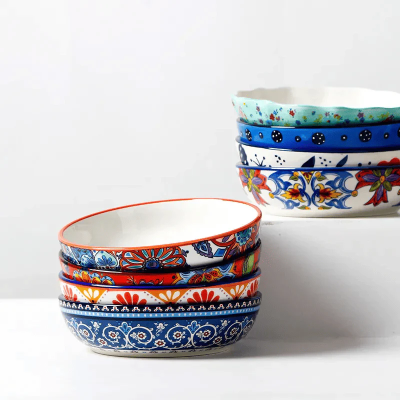 Färgglada Handmålade Keramikskålar – Set med Orientaliska Mönster för Servering - Bild 2