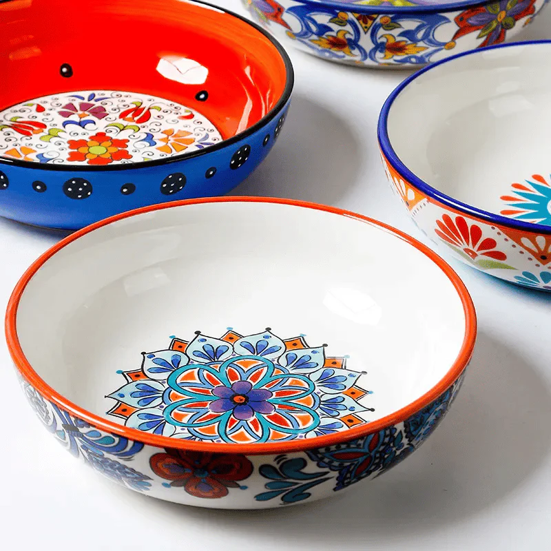 Färgglada Handmålade Keramikskålar – Set med Orientaliska Mönster för Servering - Bild 4