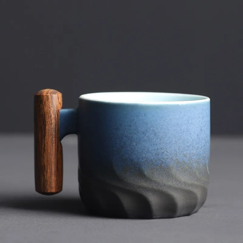 Handgjord keramisk kaffekopp 70 ml – Italiensk design med trähandtag - Bild 3