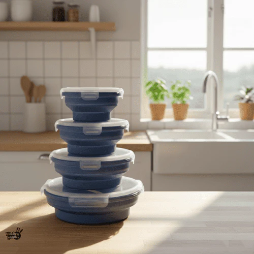 Hopfällbara matlådor i silikon – 4-pack med lufttäta lock, platsbesparande design - Bild 2