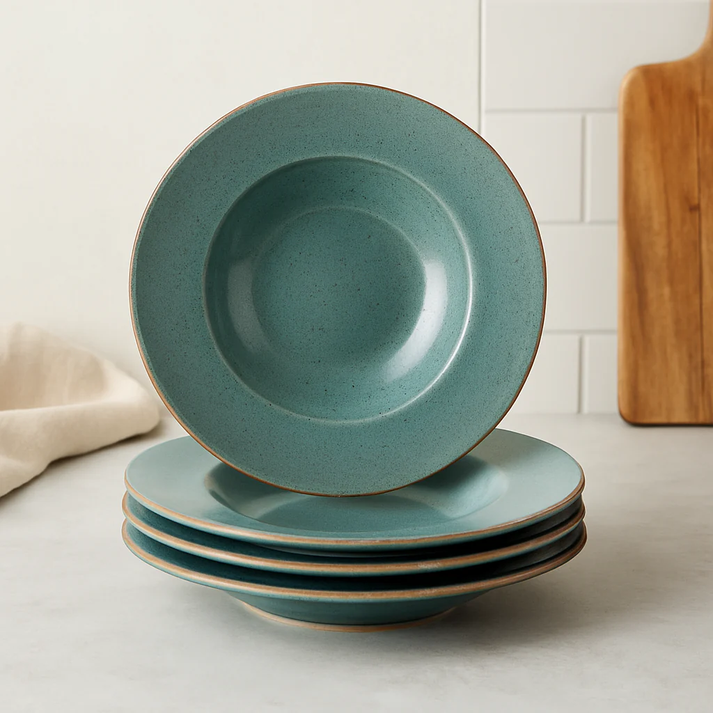 Keramisk pastatallrik – Djup tallrik 25 cm för pasta, sallad & middag – Vintage grön matt finish - Bild 2