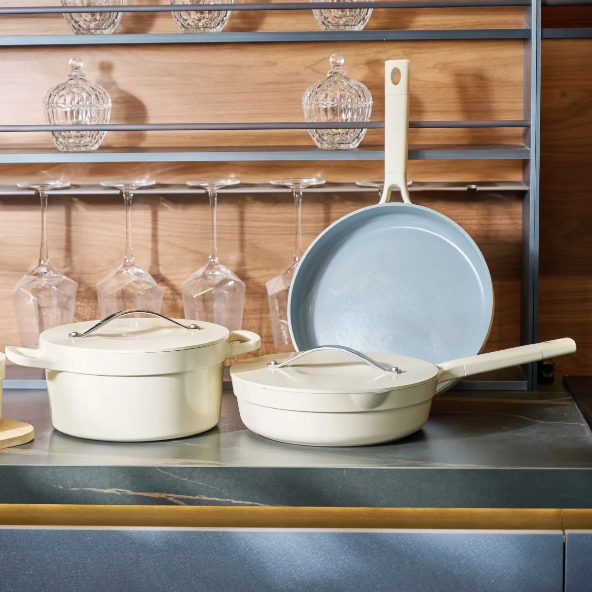 Keramiska Non Stick Grytset – 3 Delar Blå | Induktionsvänliga Grytor & Stekpannor med Lock" - Bild 7