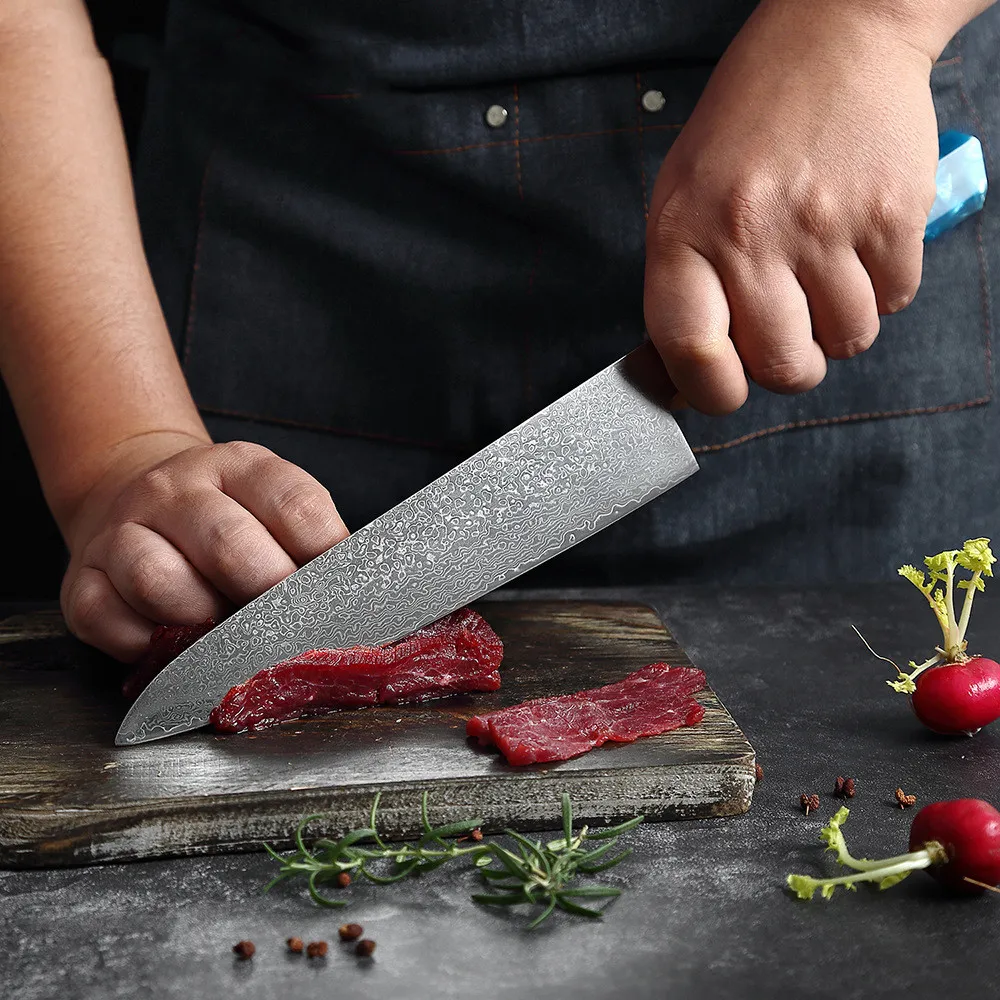 Knivset 9-delar i Rostfritt Damaskusstål – Professionella Köksknivar med Ergonomiskt Handtag för Hem & Restaurang - Bild 6