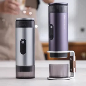 Portabel Kaffemaskin för Espresso – 15 Bar Tryck, Rostfritt Stål, 80 ml Vattentank, Uppladdningsbar, Silver, Svart , Lila och grön