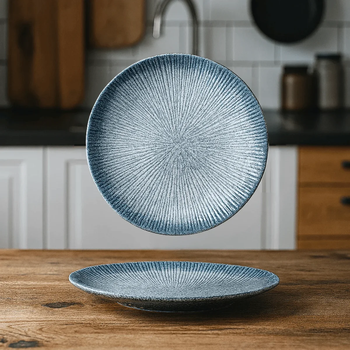 Randig porslin tallrik – 25 cm – Rund form – Färgad glasyr – Elegant dukning och servering - Bild 7