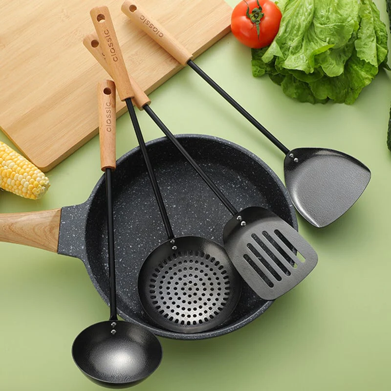 Set med 4 trä köksredskap – slitstarka & hållbara Stekspade, soppslev & hålslev  Perfekt redskapsset för matlagning - Bild 4