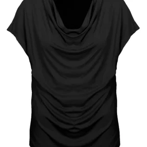 T-shirt med vattenfallsringning, kortärmad: svart