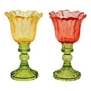 Ljuslykta Tulpan i glas, röd/gul/grön (B/H/D) 10 × 18 × 10 cm