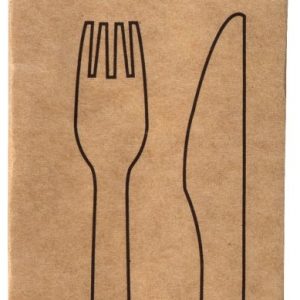 Bestickpåse med kniv, gaffel, servett Trävit 125st