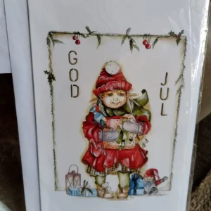 Julkort dubbelt inkl Kuvert - Motiv: Barn med Julklapp