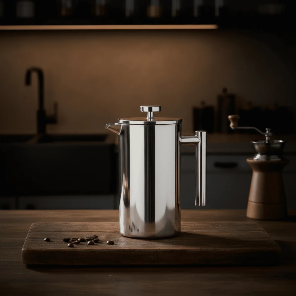 kaffepress i rostfritt stål – Manuell kaffe - Dubbelväggd presskanna 1000 ml - Bild 2