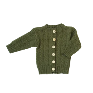 Stickad Kofta - Bomull - Flätan Grön