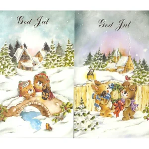 Julkort dubbelt med kuvert - Motiv: Nalle/Kanin