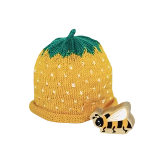 Stickad Mössa Bäret - Ekologisk Bomull - Senapsgul